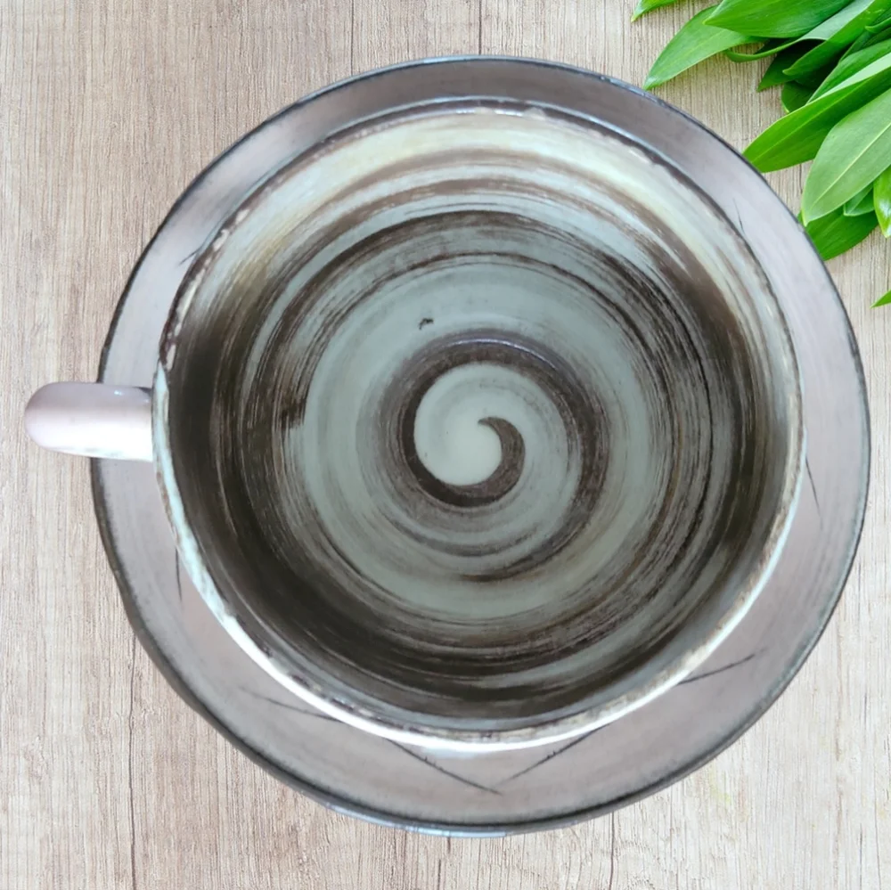 Vtg 1950s Stylized Spirals Brown & Pink SANTA ANITA Vreni Coffee Tea Cup Saucer